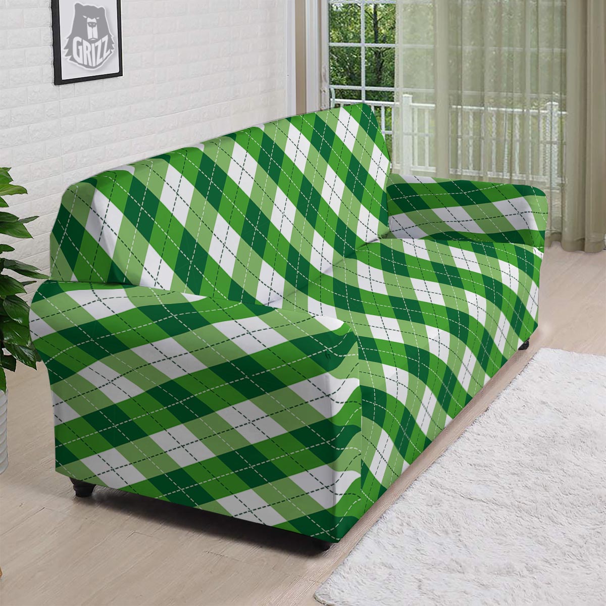 Plaid Saint Patrick's Day Print Pattern Sofa Cover-grizzshop