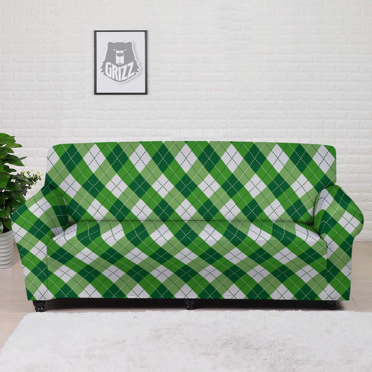 Plaid Saint Patrick's Day Print Pattern Sofa Cover-grizzshop