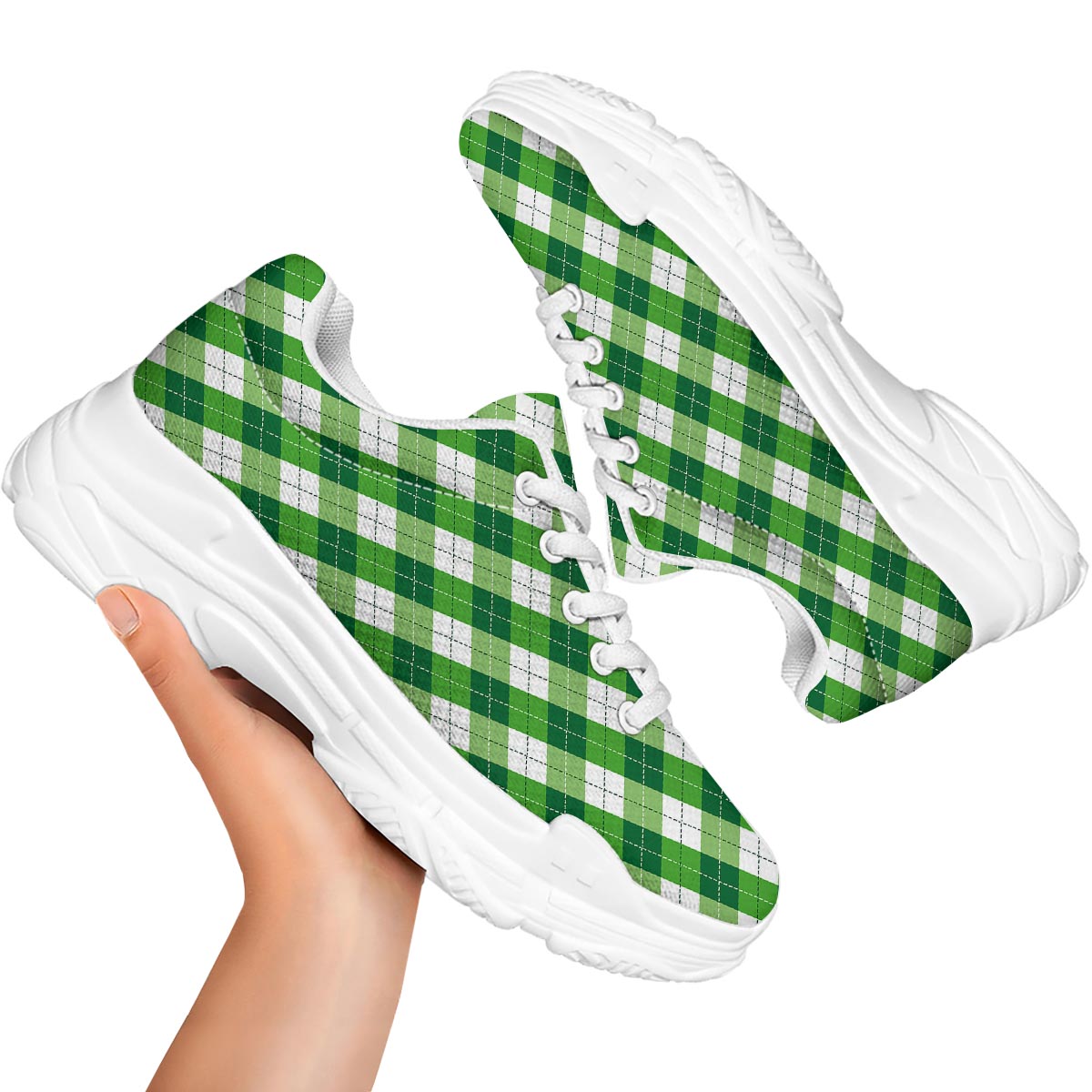 Plaid Saint Patrick's Day Print Pattern White Chunky Shoes-grizzshop