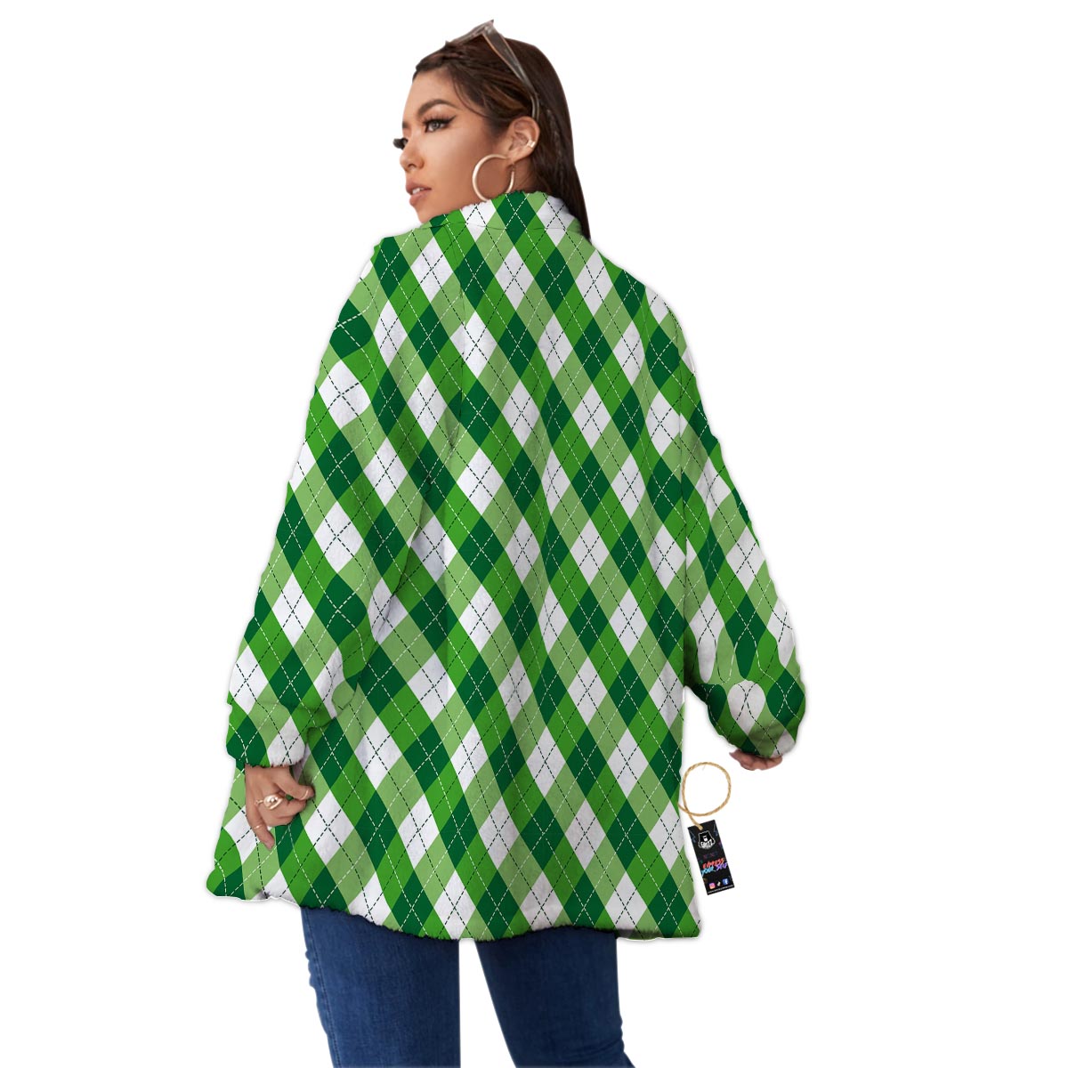 Plaid Saint Patrick's Day Print Pattern Women's Sherpa Jacket-grizzshop