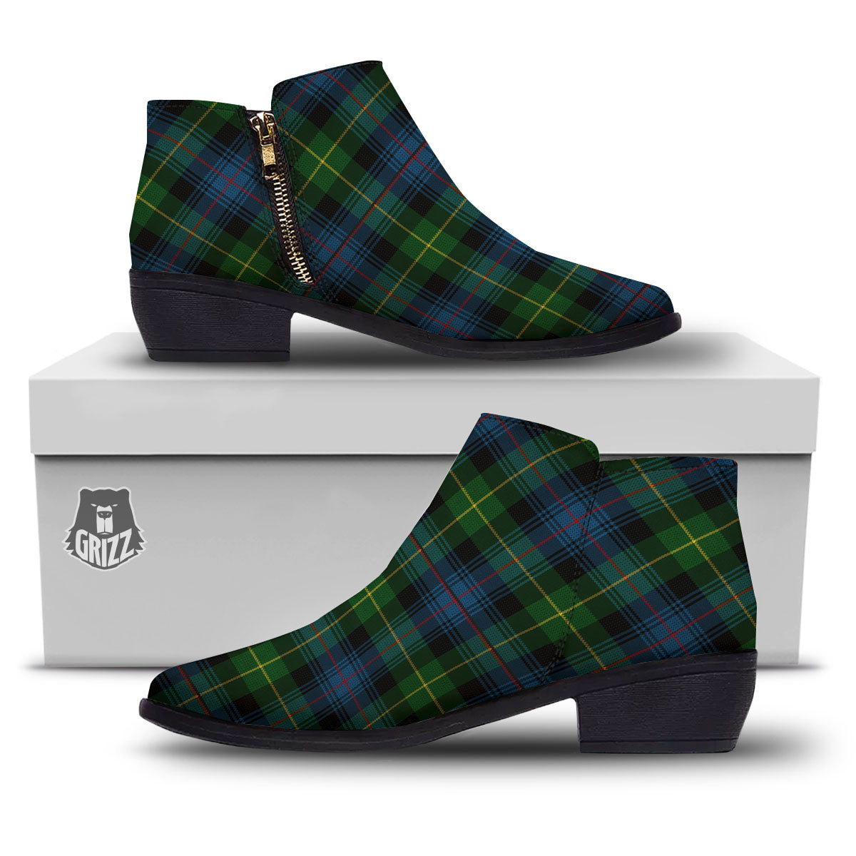Plaid Scottish Knitted Print Ankle Boots-grizzshop
