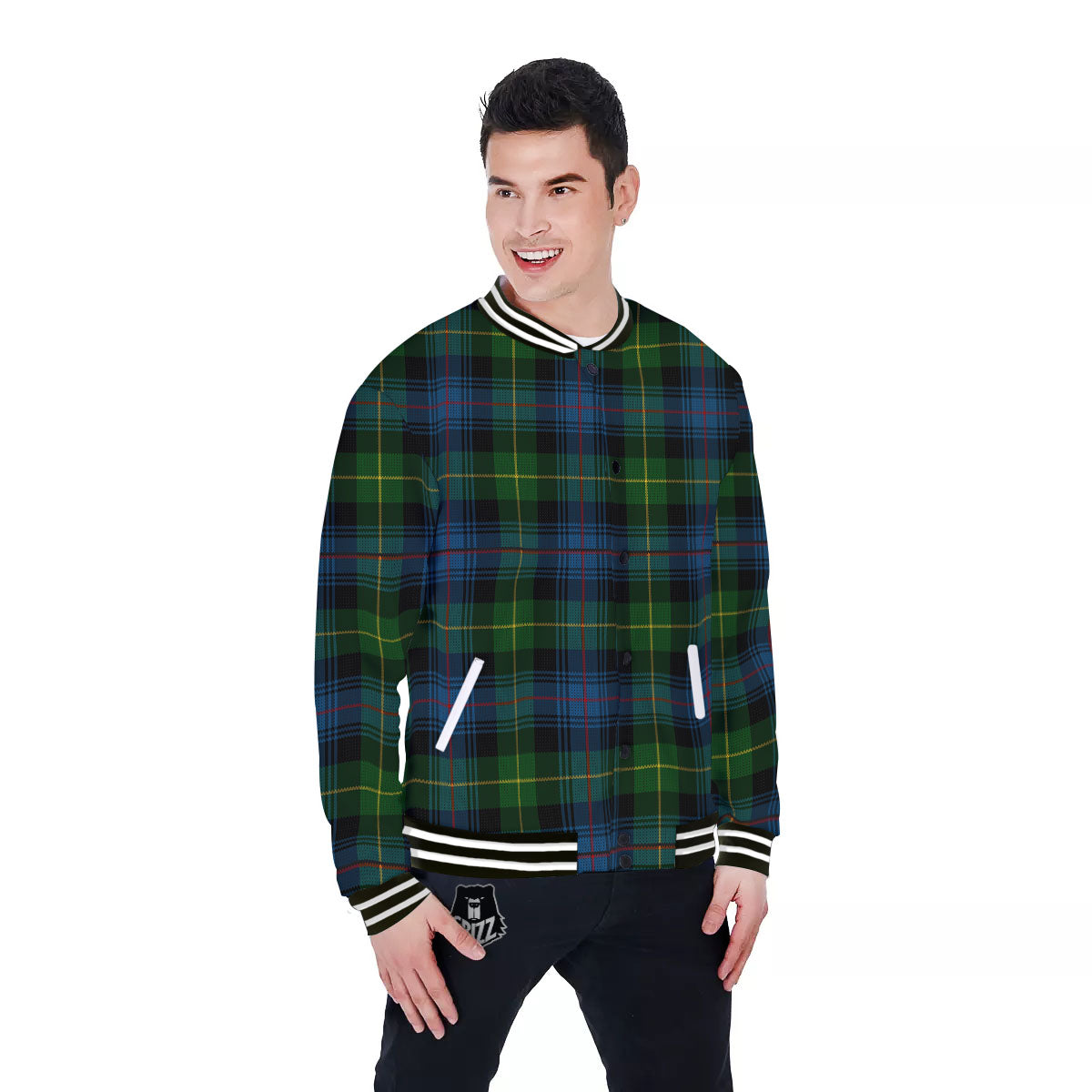 Plaid Scottish Knitted Print Baseball Jacket-grizzshop