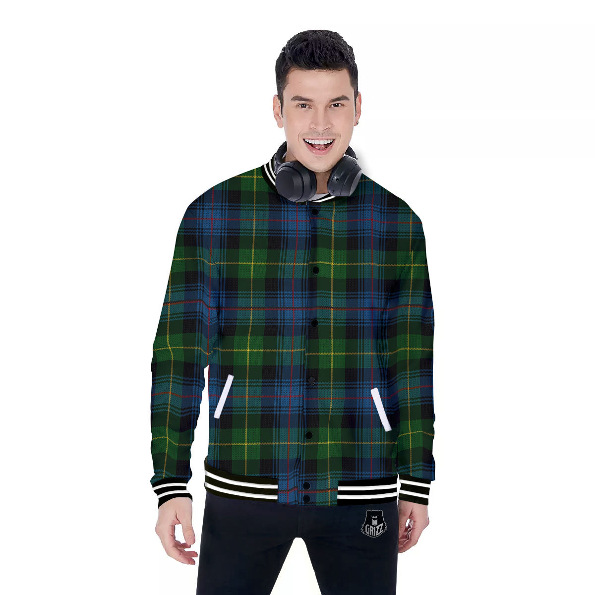Plaid Scottish Knitted Print Baseball Jacket-grizzshop