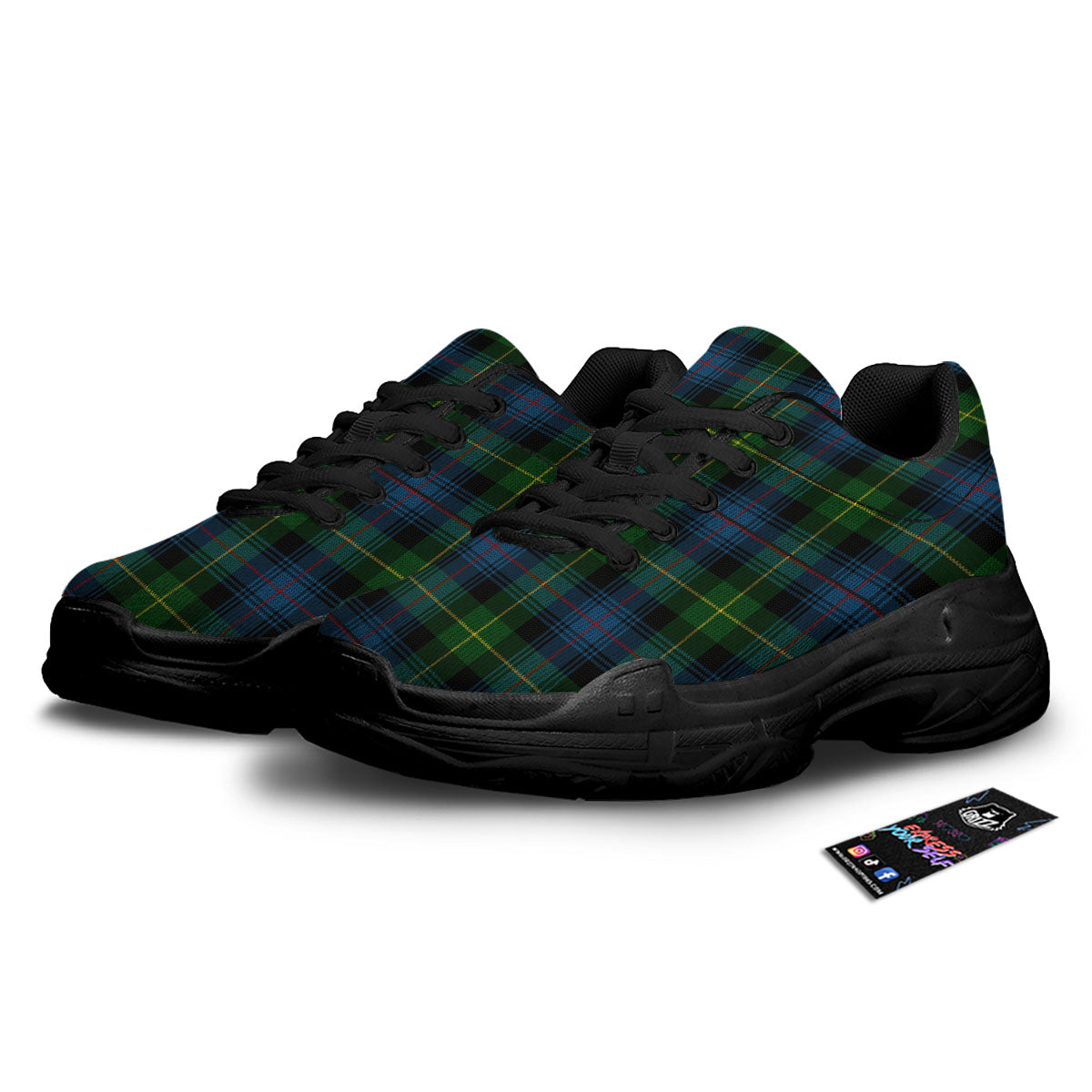 Plaid Scottish Knitted Print Black Chunky Shoes-grizzshop