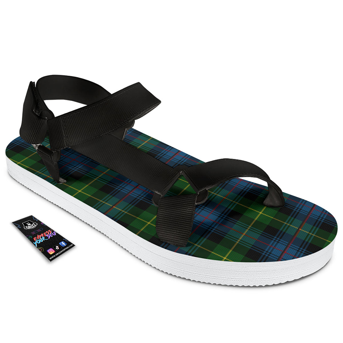 Plaid Scottish Knitted Print Black Open Toe Sandals-grizzshop