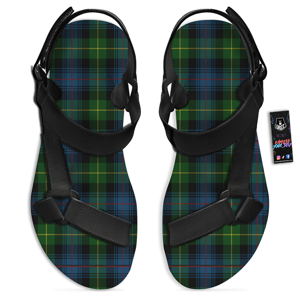 Plaid Scottish Knitted Print Black Open Toe Sandals-grizzshop
