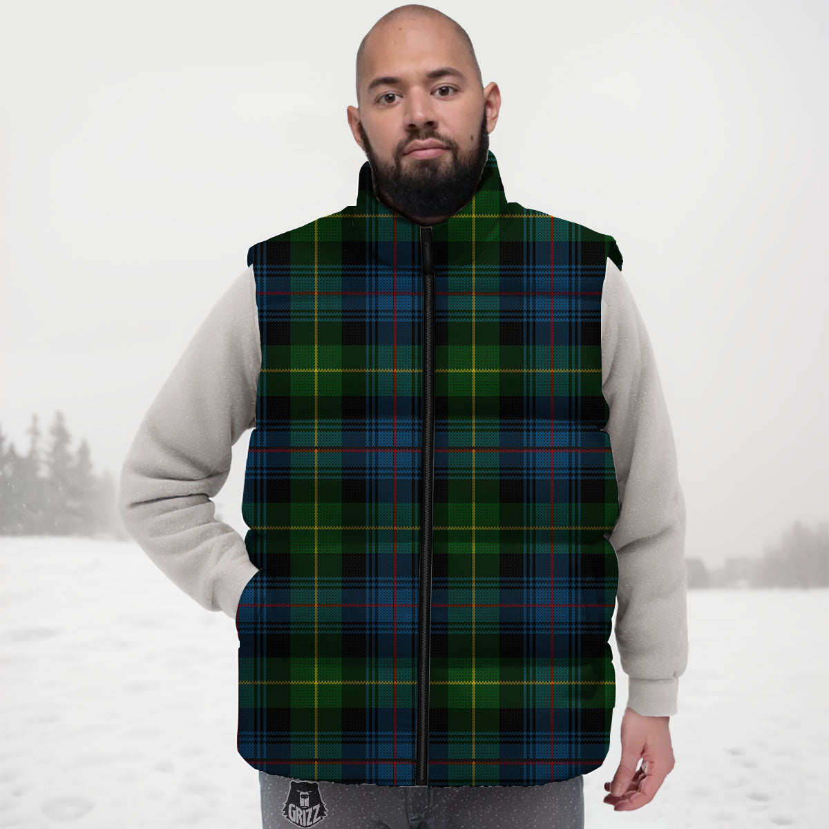 Plaid Scottish Knitted Print Down Vest