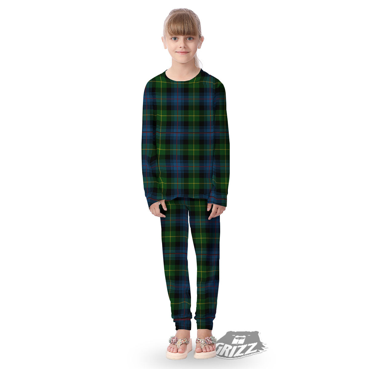 Plaid Scottish Knitted Print Kid's Pajamas-grizzshop