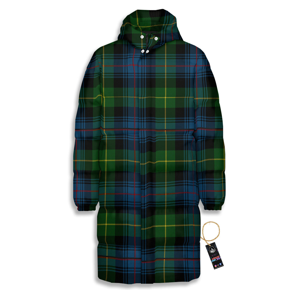 Plaid Scottish Knitted Print Long Down Jacket-grizzshop