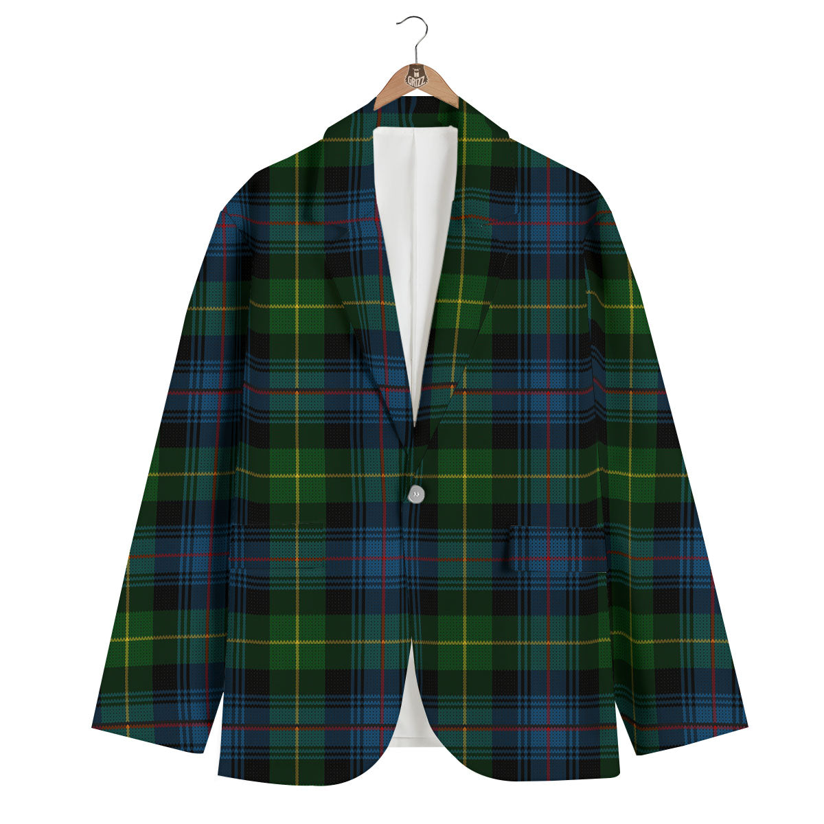 Plaid Scottish Knitted Print Men's Blazer-grizzshop