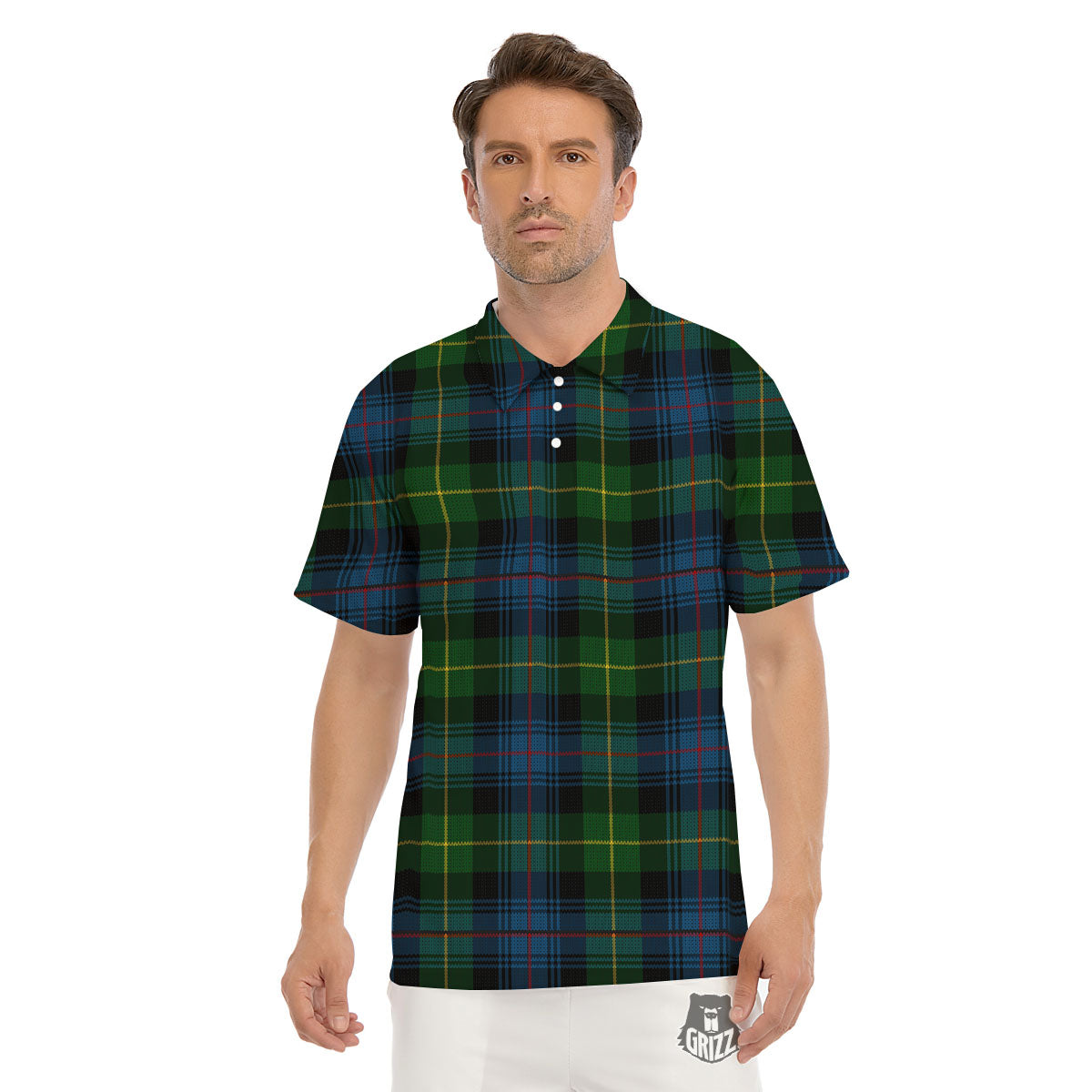 Plaid Scottish Knitted Print Men's Golf Shirts-grizzshop