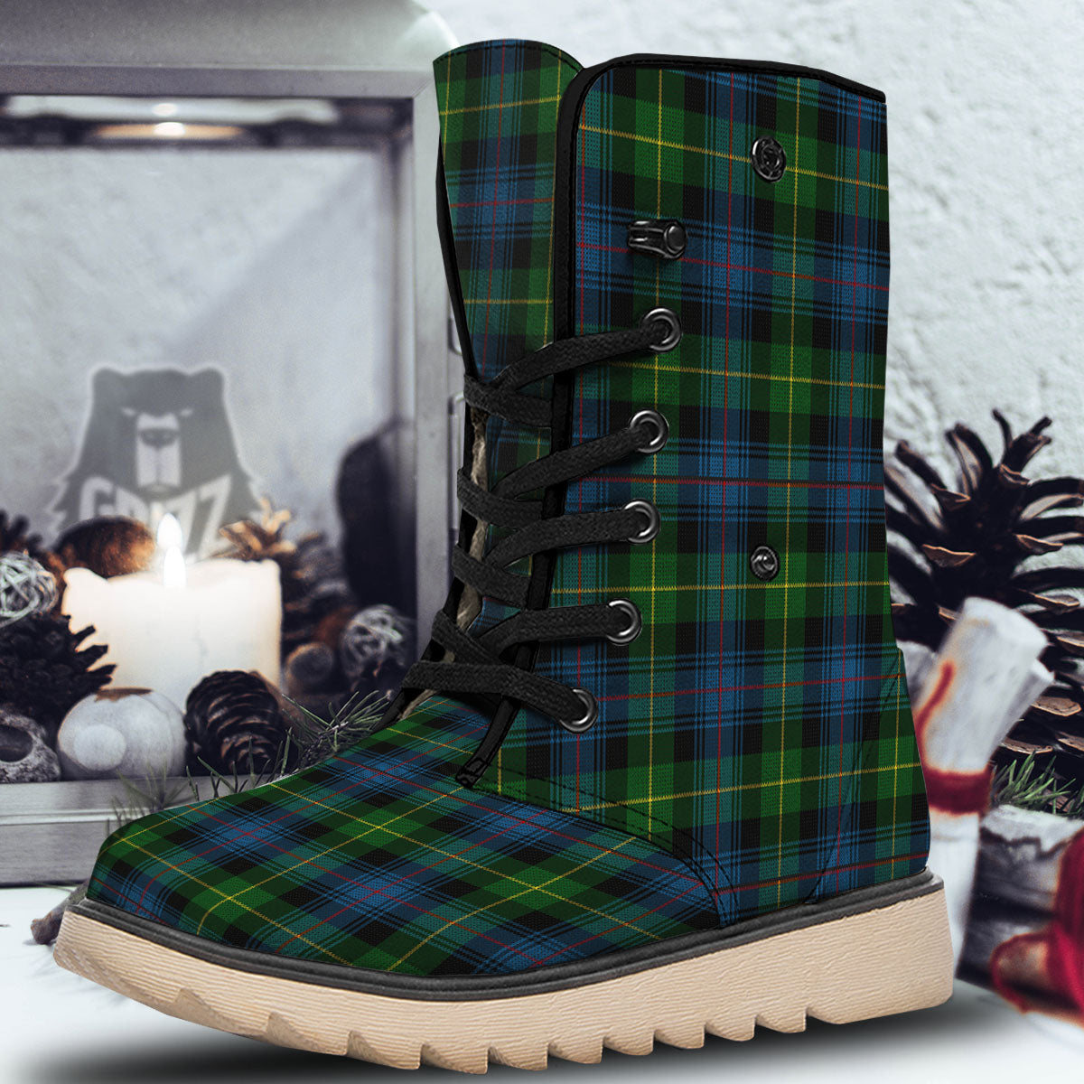 Plaid Scottish Knitted Print Snow Boots-grizzshop