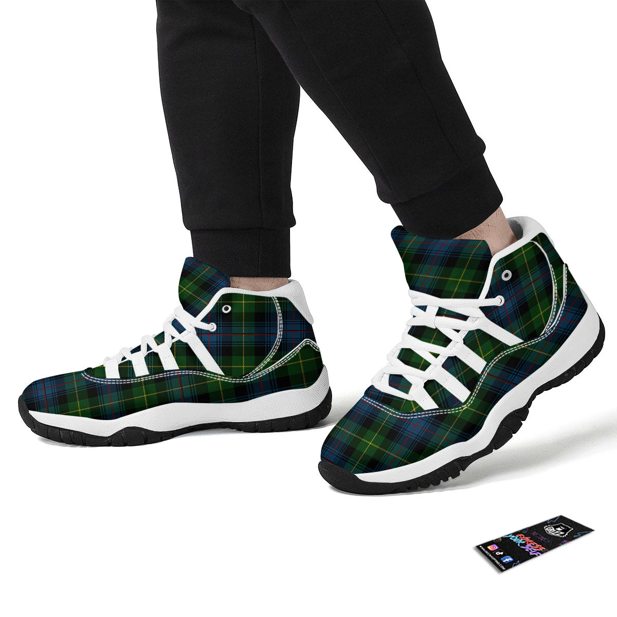 Plaid Scottish Knitted Print White Bball Shoes-grizzshop