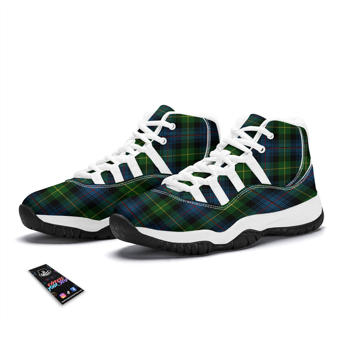 Plaid Scottish Knitted Print White Bball Shoes-grizzshop