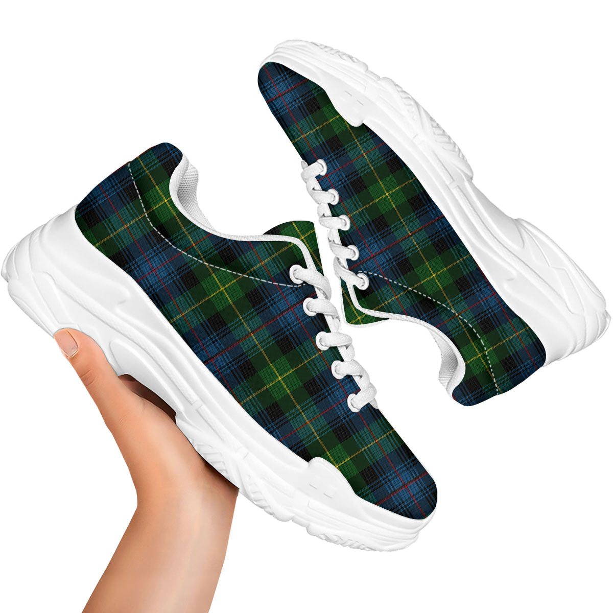 Plaid Scottish Knitted Print White Chunky Shoes-grizzshop