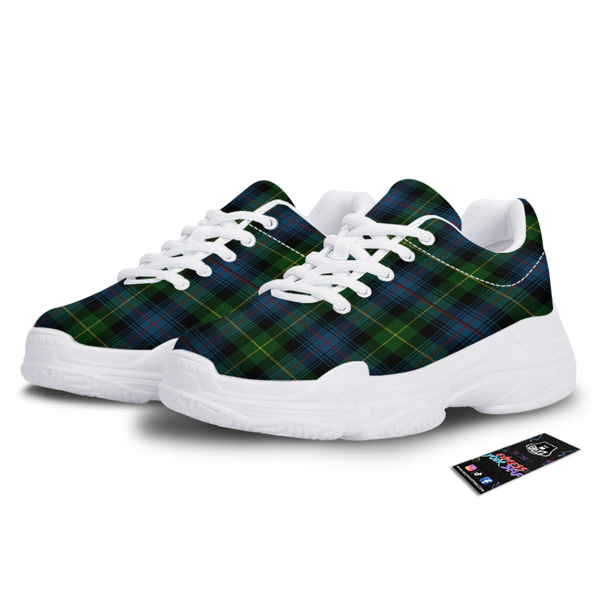 Plaid Scottish Knitted Print White Chunky Shoes-grizzshop