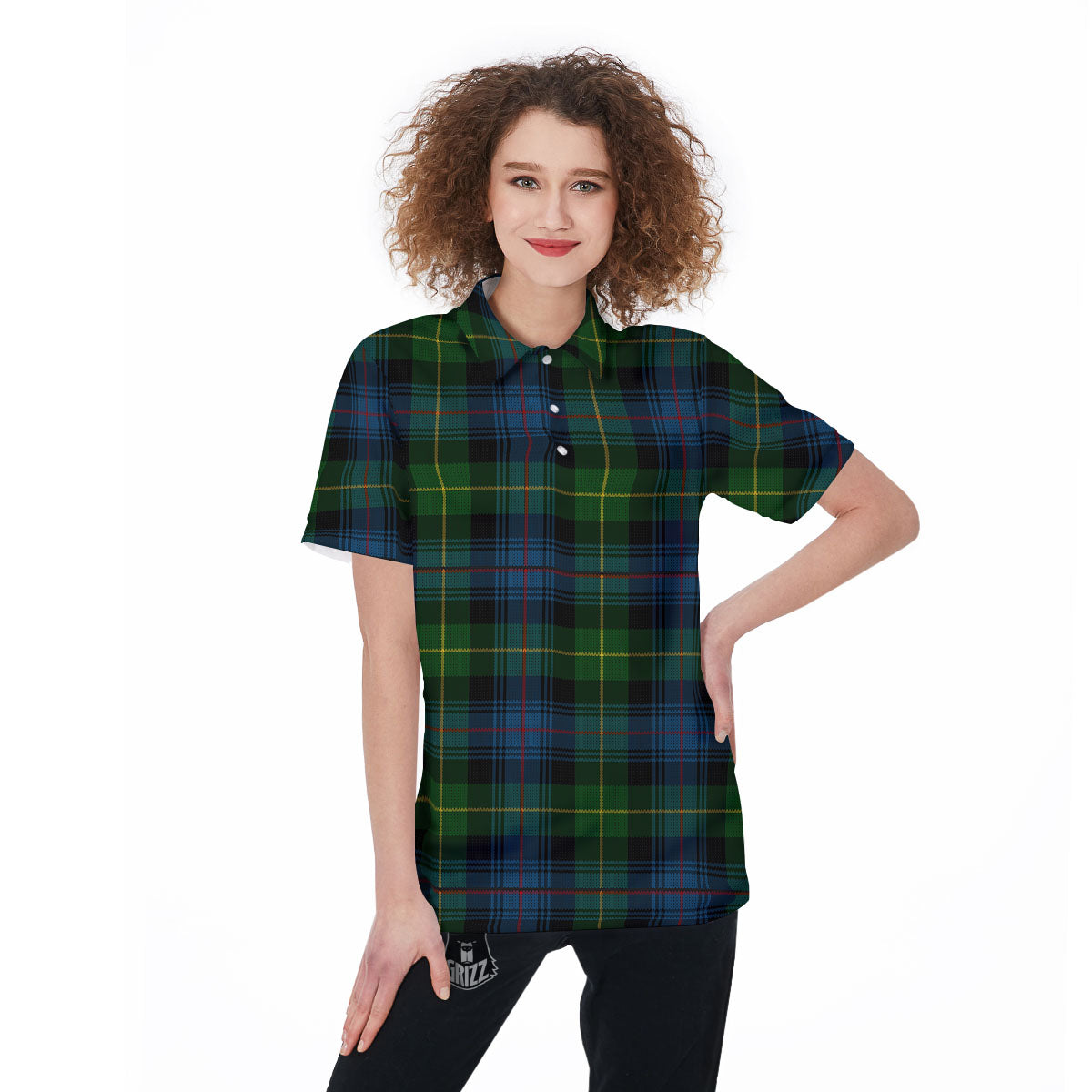 Plaid Scottish Knitted Print Women's Golf Shirts-grizzshop
