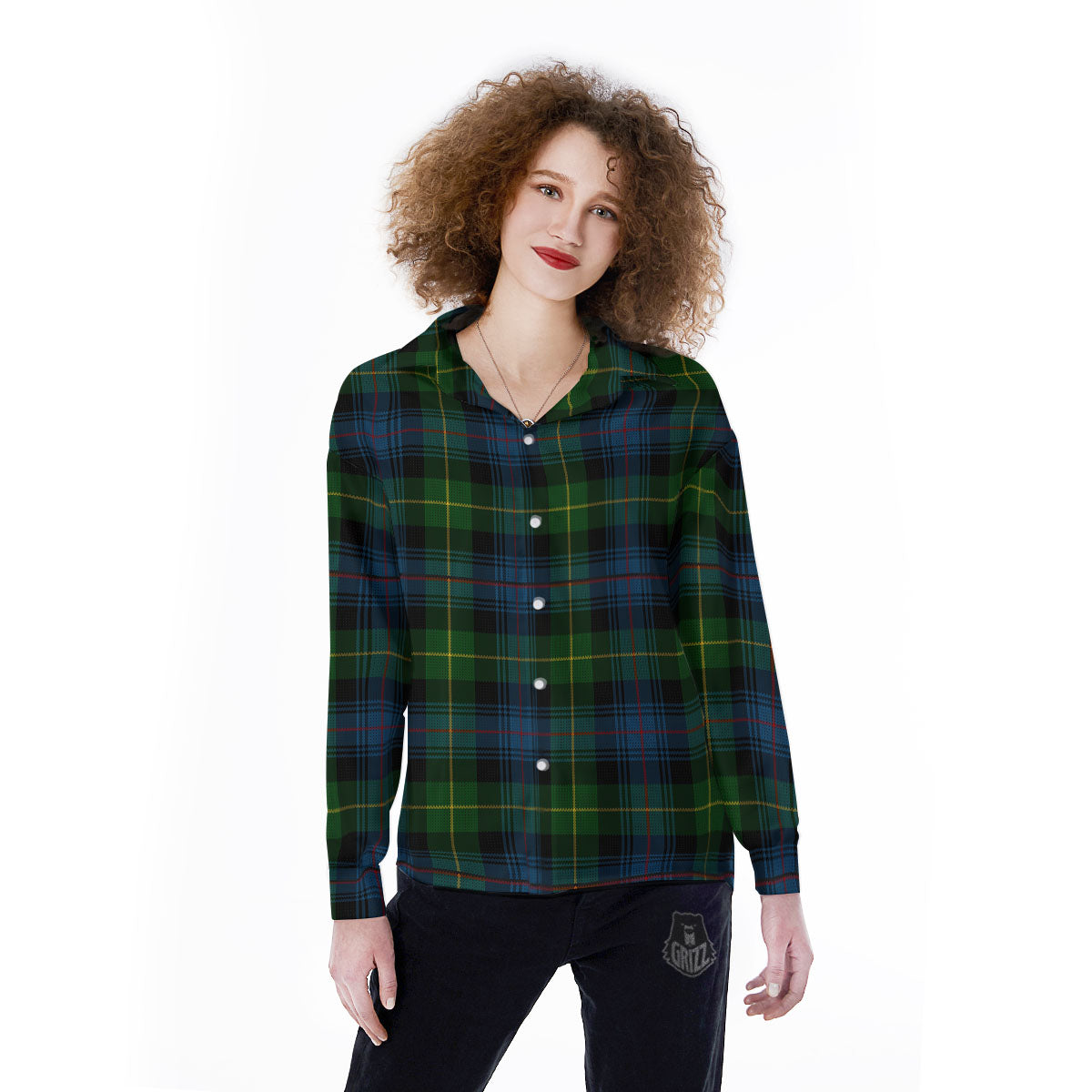 Plaid Scottish Knitted Print Women's Long Sleeve Shirts-grizzshop