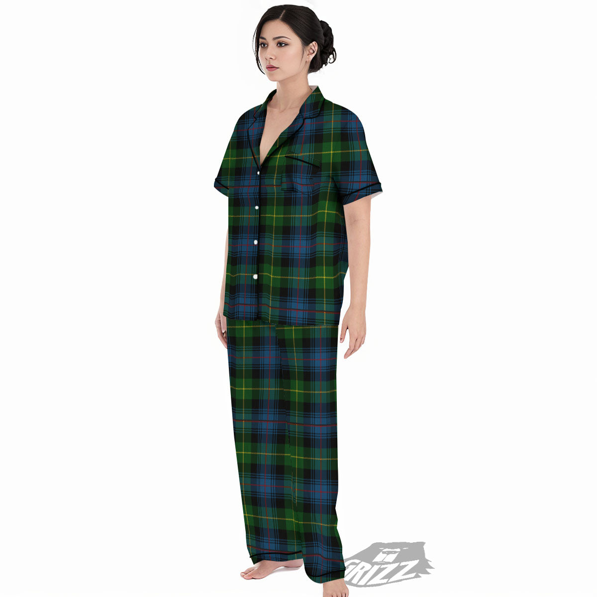 Plaid Scottish Knitted Print Women's Pajamas Set-grizzshop