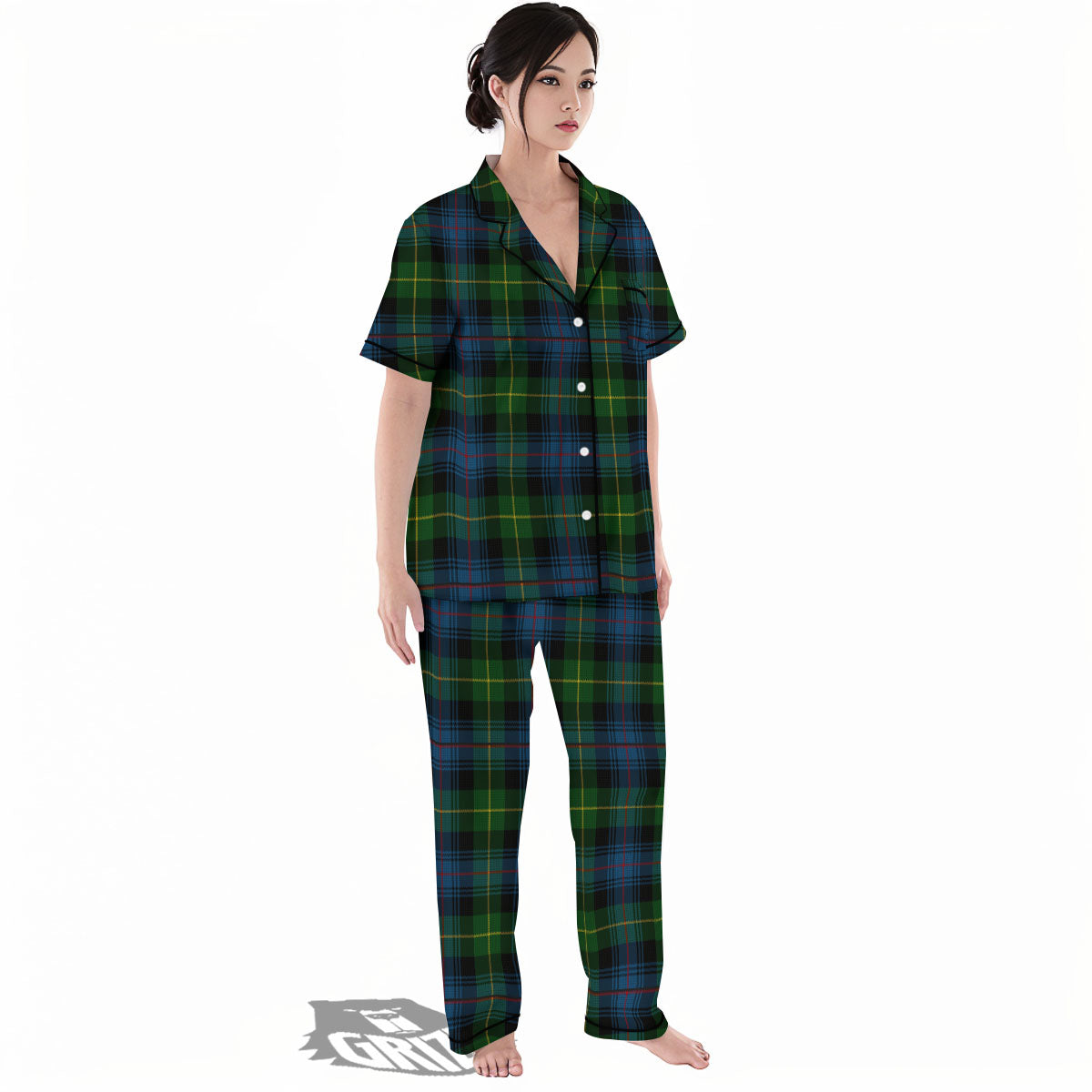 Plaid Scottish Knitted Print Women's Pajamas Set-grizzshop