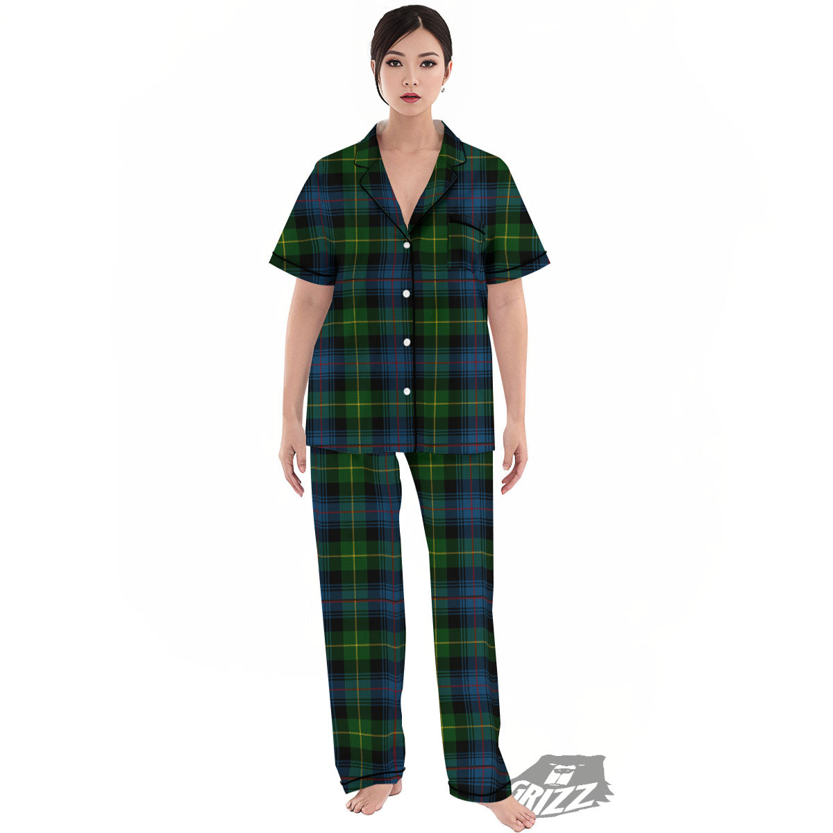 Plaid Scottish Knitted Print Women's Pajamas Set-grizzshop