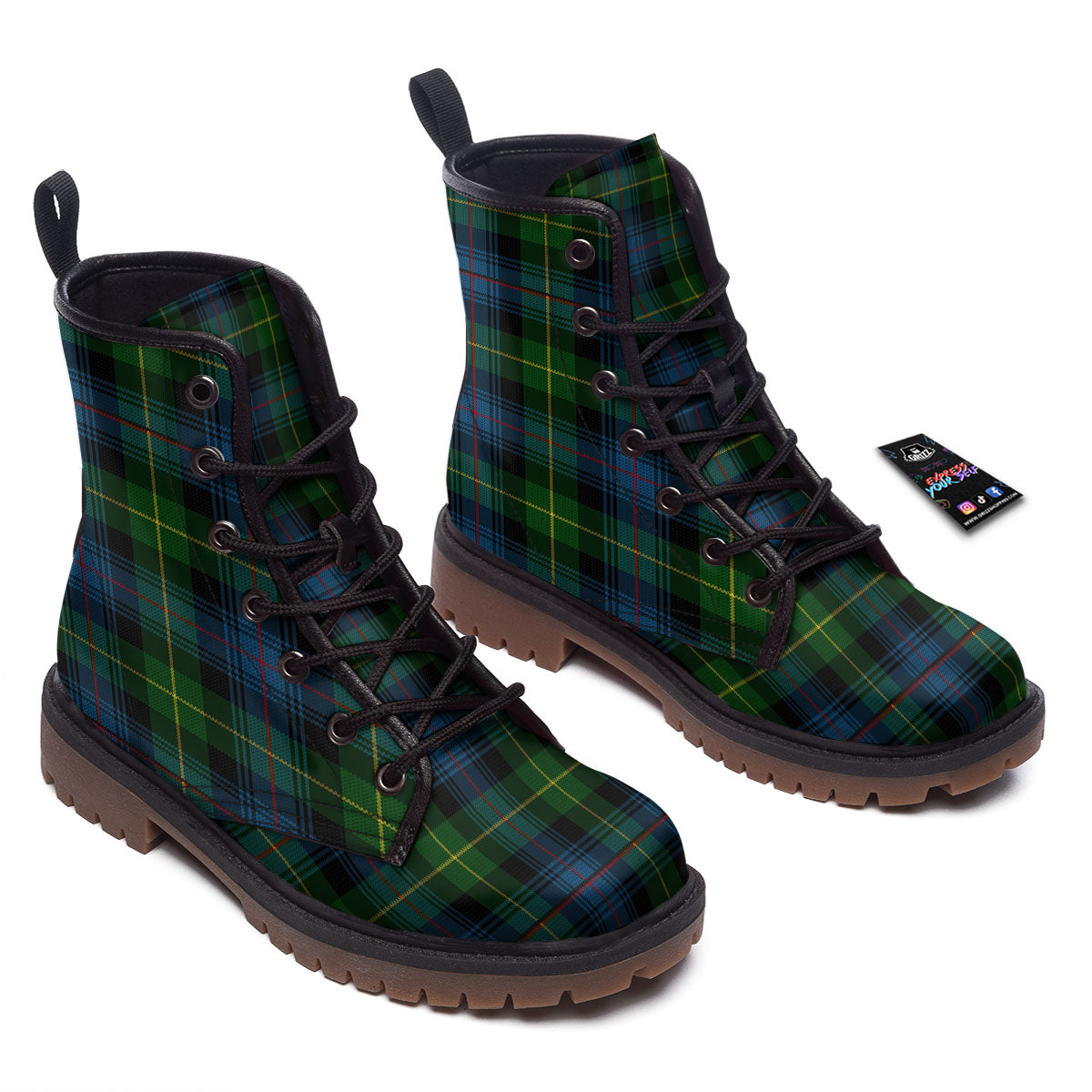 Plaid Scottish Knitted Print Work Boots-grizzshop