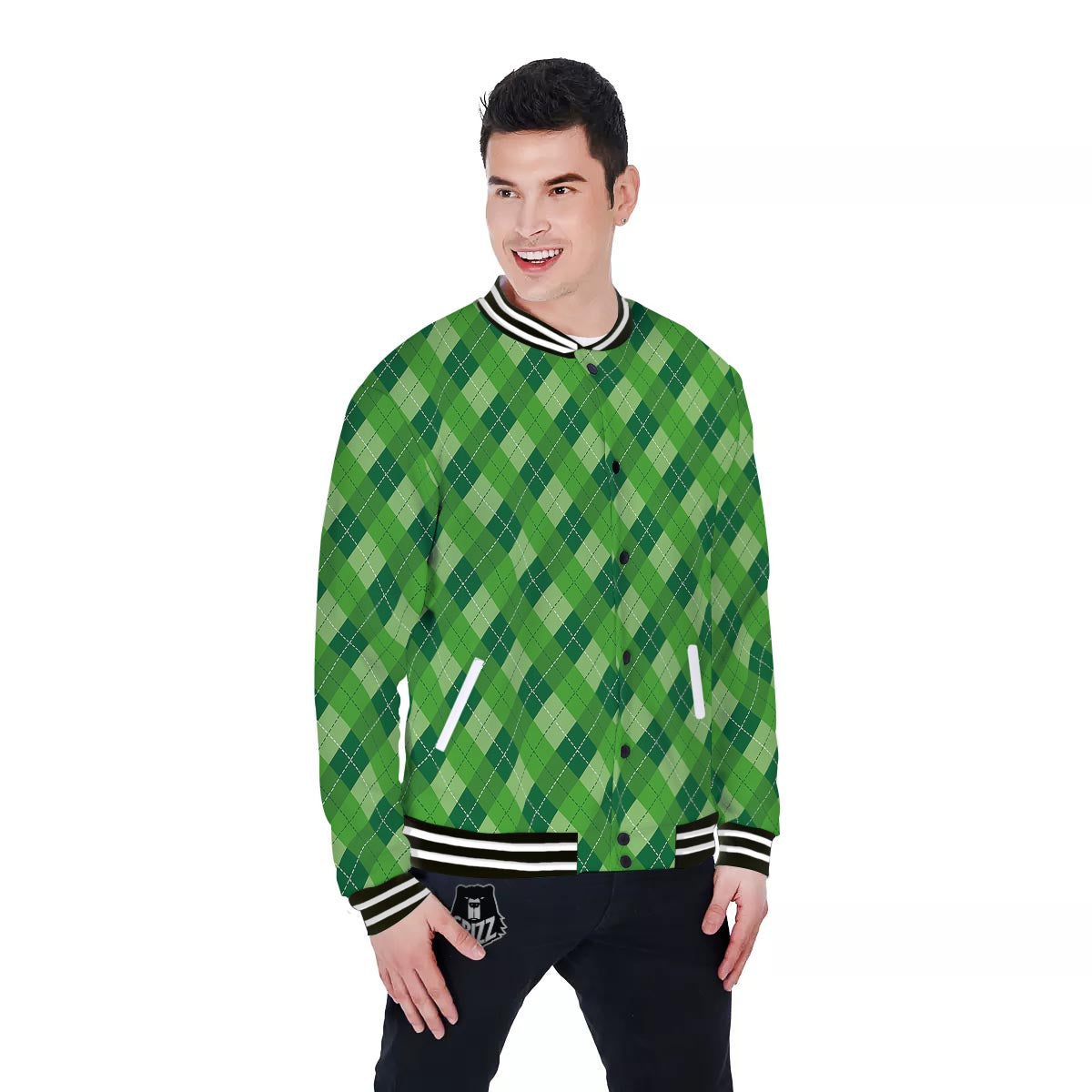Plaid St. Patrick's Day Print Pattern Baseball Jacket-grizzshop