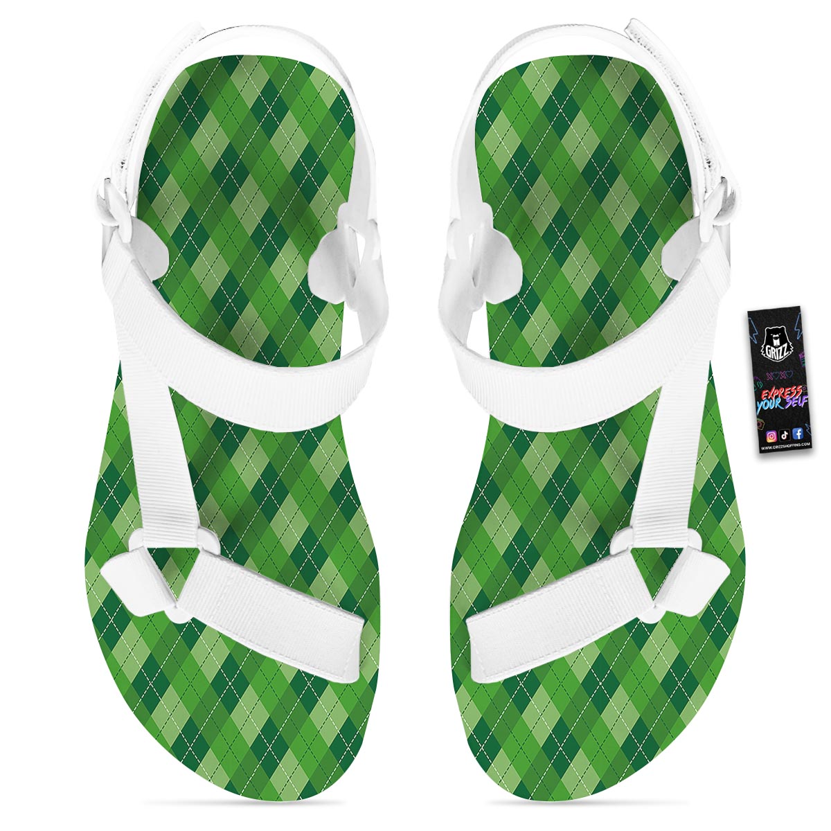 Plaid St. Patrick's Day Print Pattern White Open Toe Sandals-grizzshop