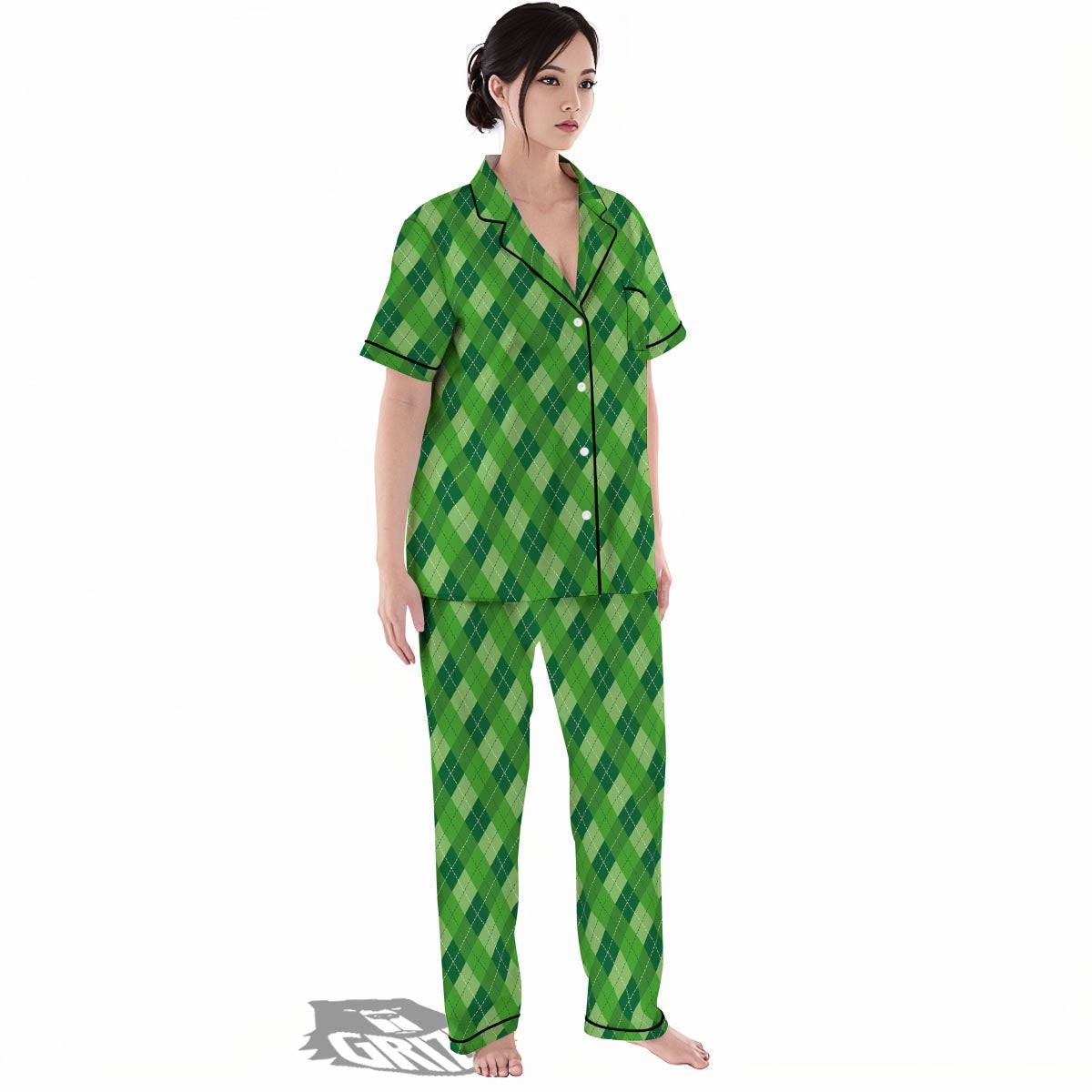 Plaid St. Patrick's Day Print Pattern Women's Pajamas Set-grizzshop