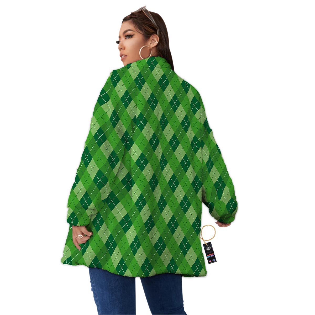 Plaid St. Patrick's Day Print Pattern Women's Sherpa Jacket-grizzshop