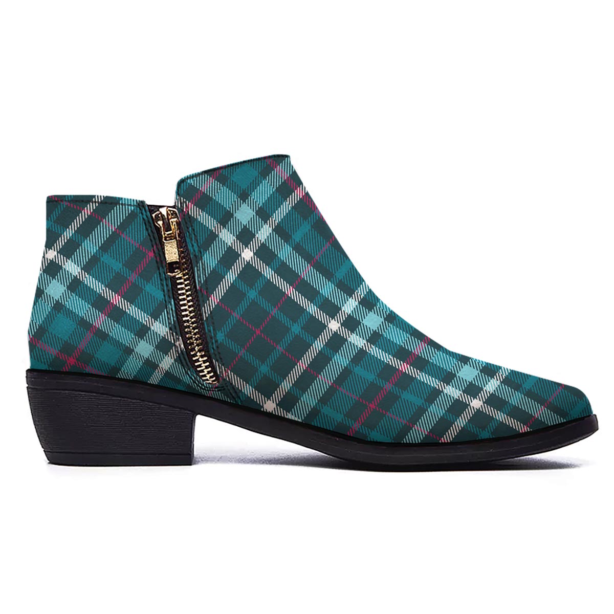 Plaid Teal Print Pattern Ankle Boots-grizzshop