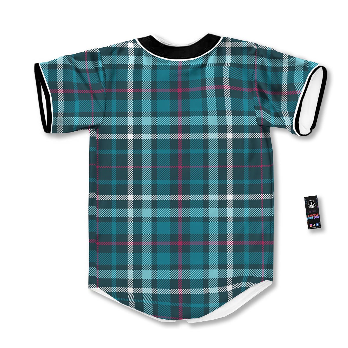 Plaid Teal Print Pattern Baseball Jersey-grizzshop