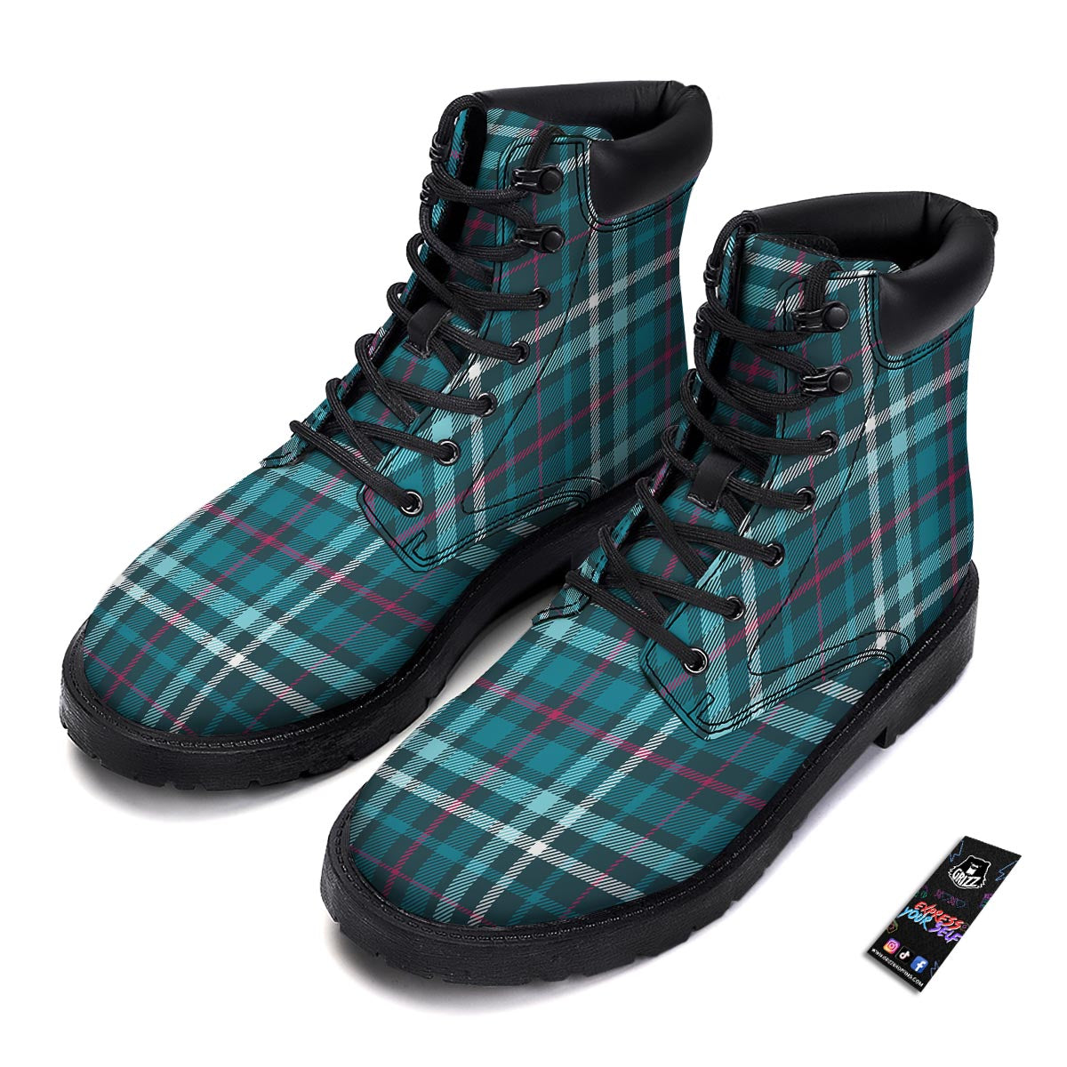 Plaid Teal Print Pattern Boots-grizzshop