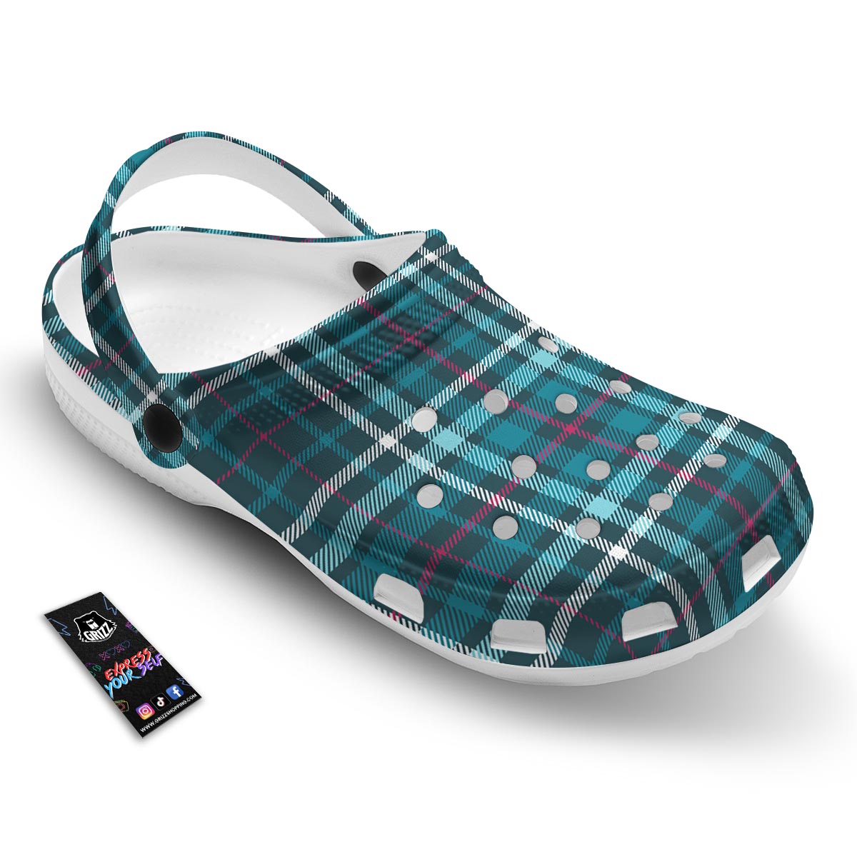 Plaid Teal Print Pattern Clog-grizzshop