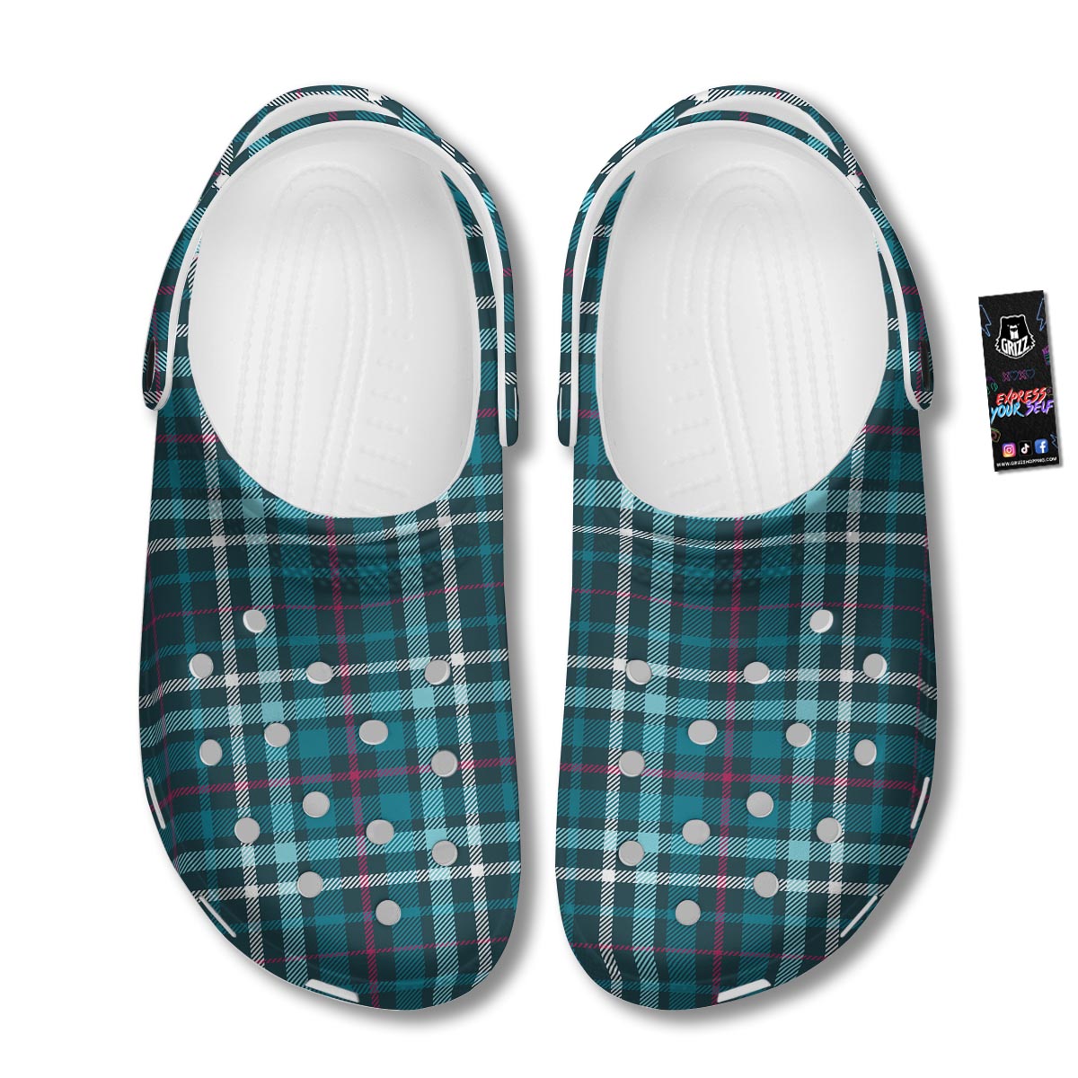 Plaid Teal Print Pattern Clog-grizzshop