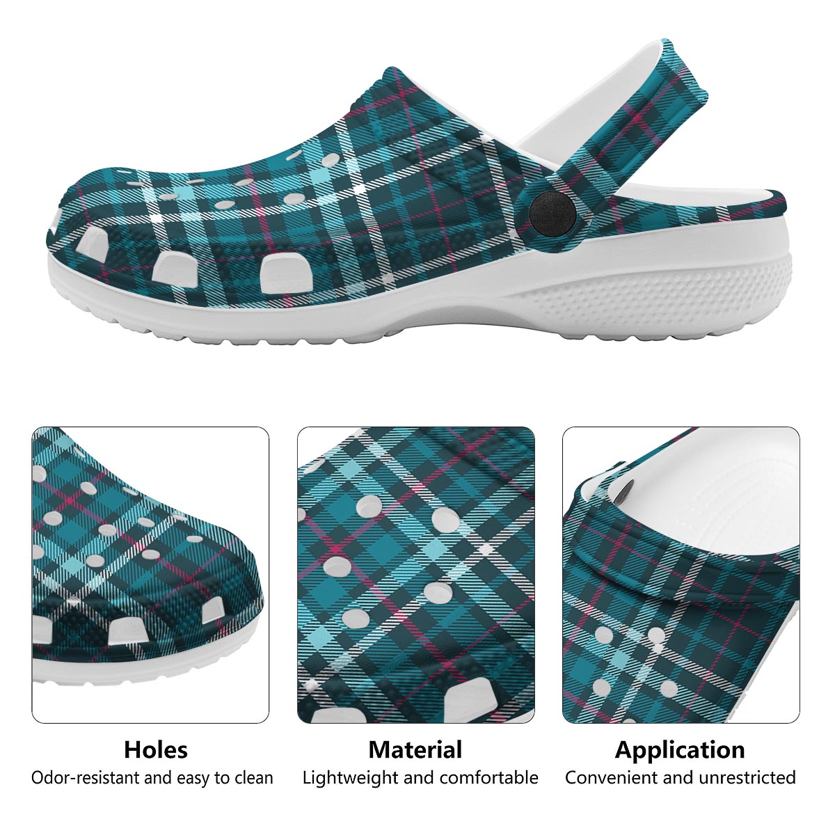 Plaid Teal Print Pattern Clog-grizzshop