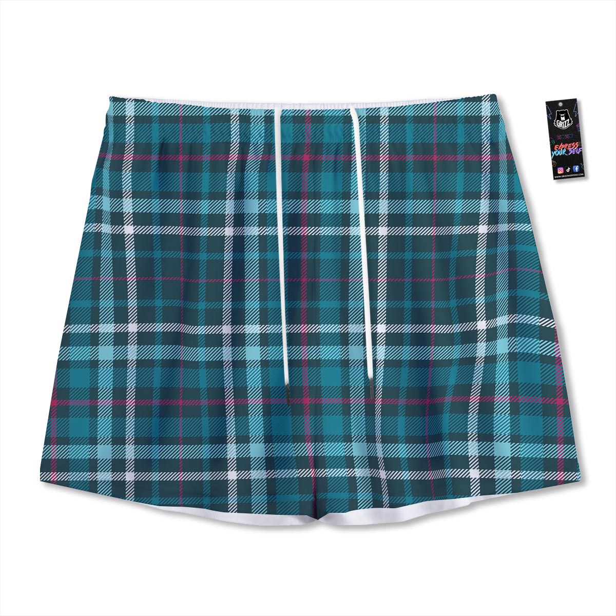Plaid Teal Print Pattern Mesh Shorts-grizzshop