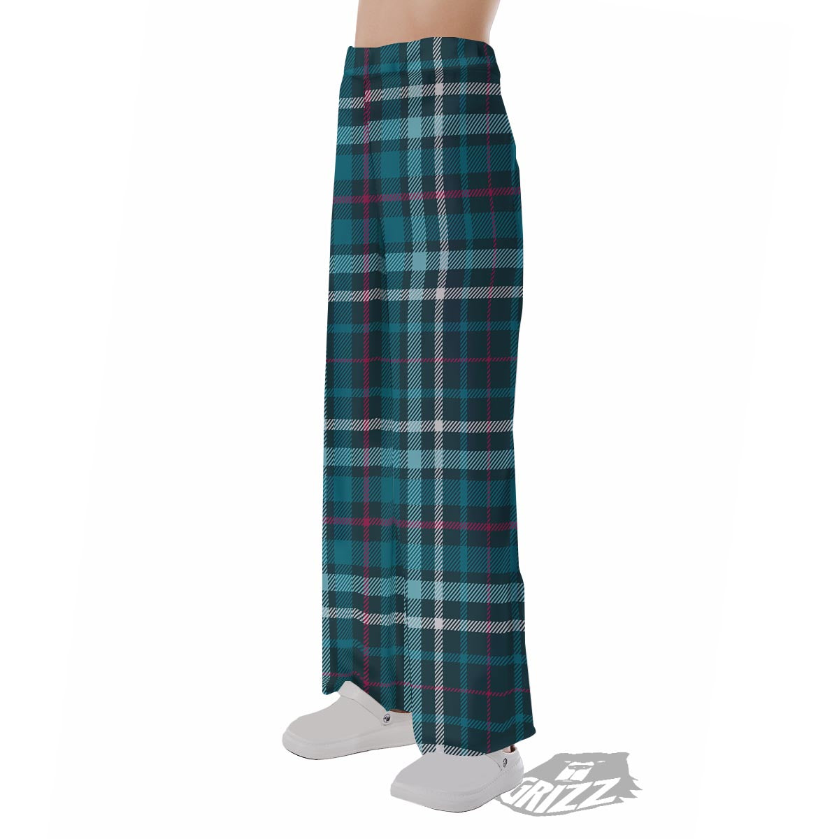 Plaid Teal Print Pattern Pajama Pants-grizzshop