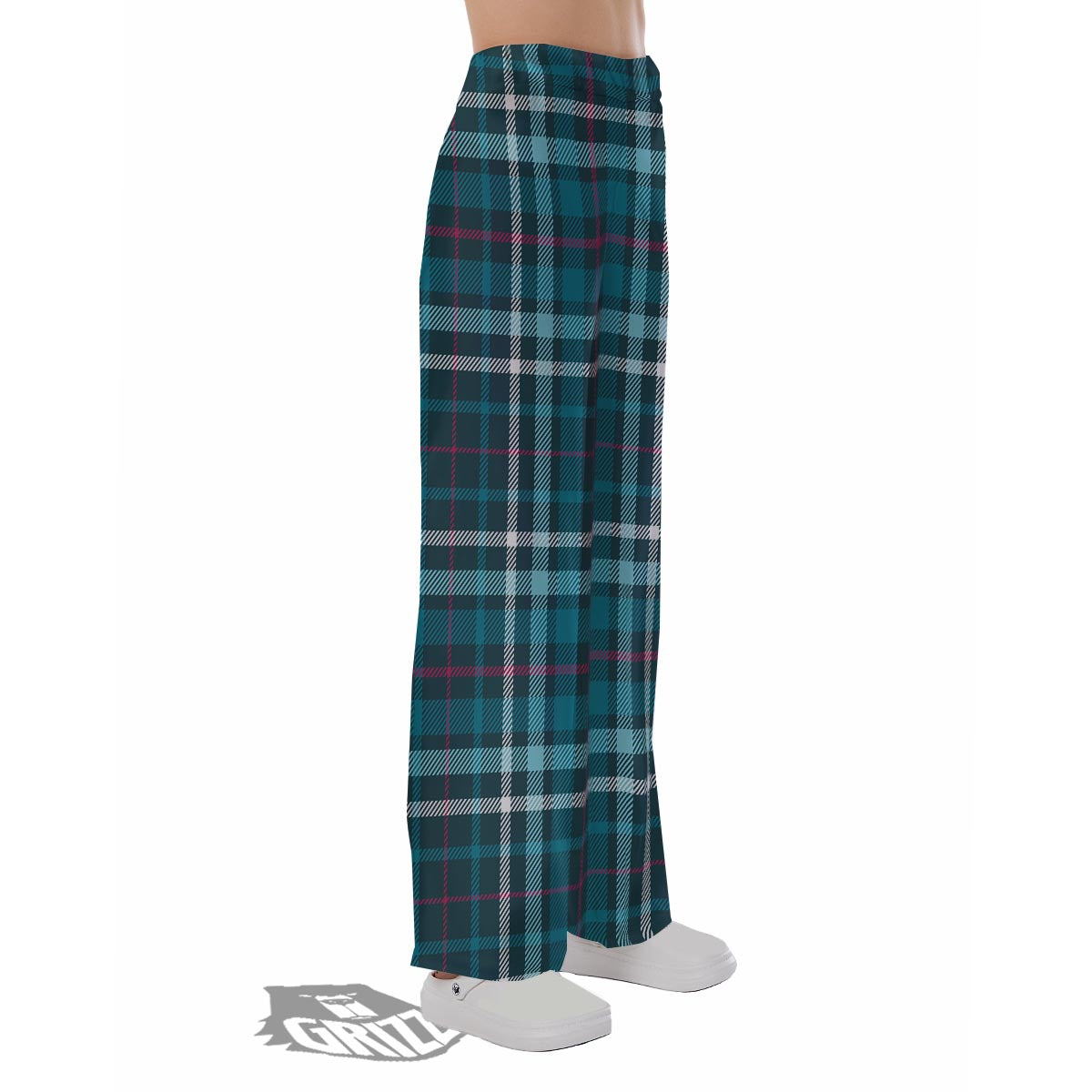 Plaid Teal Print Pattern Pajama Pants-grizzshop