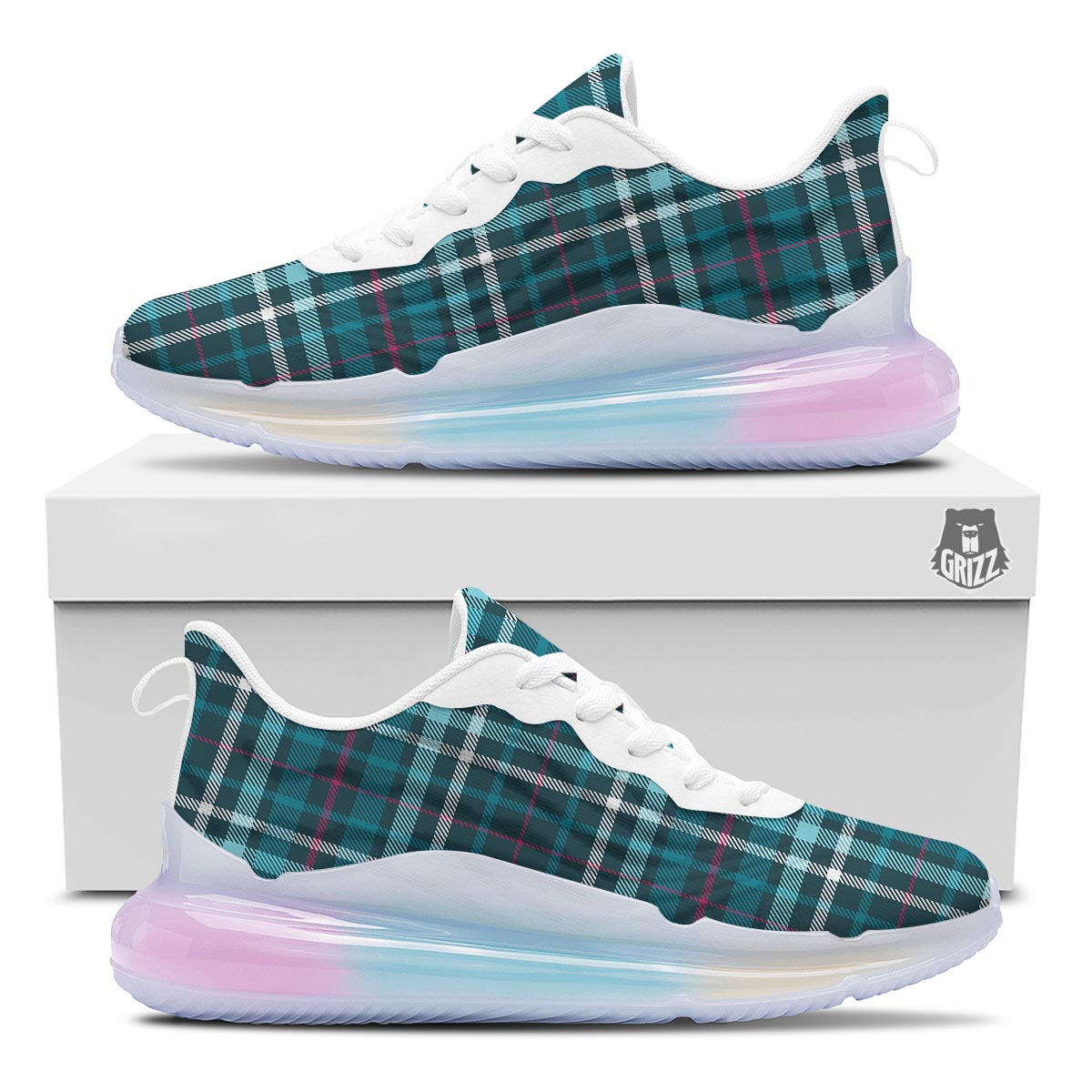 Plaid Teal Print Pattern Running Sneakers-grizzshop