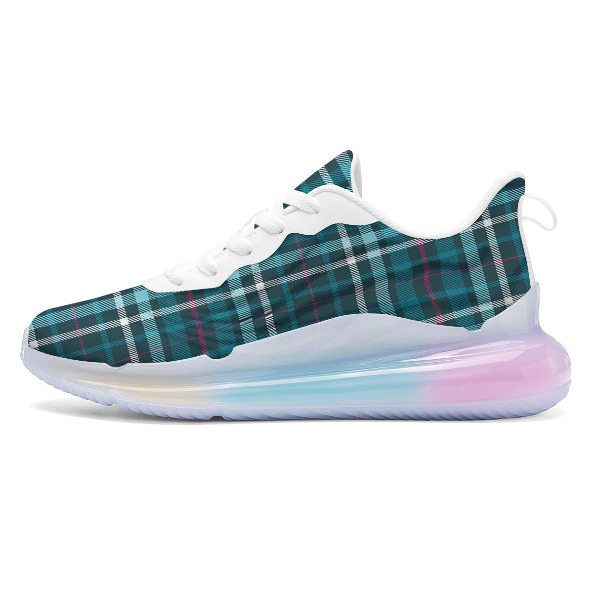 Plaid Teal Print Pattern Running Sneakers-grizzshop