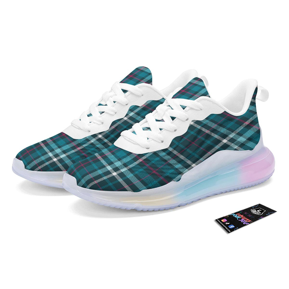Plaid Teal Print Pattern Running Sneakers-grizzshop