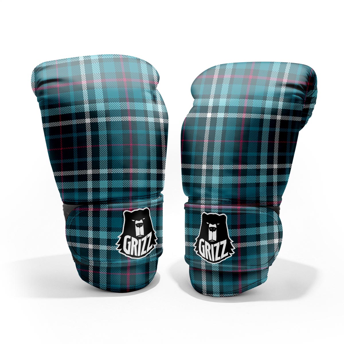 Plaid Teal Print Pattern Sparring Gloves-grizzshop