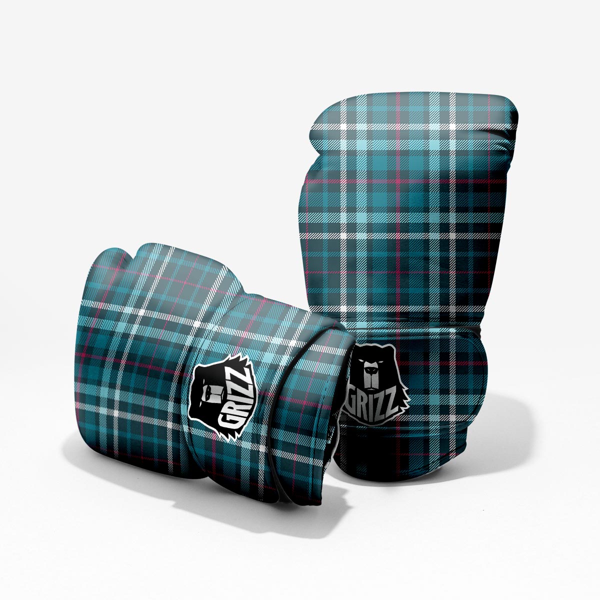 Plaid Teal Print Pattern Sparring Gloves-grizzshop