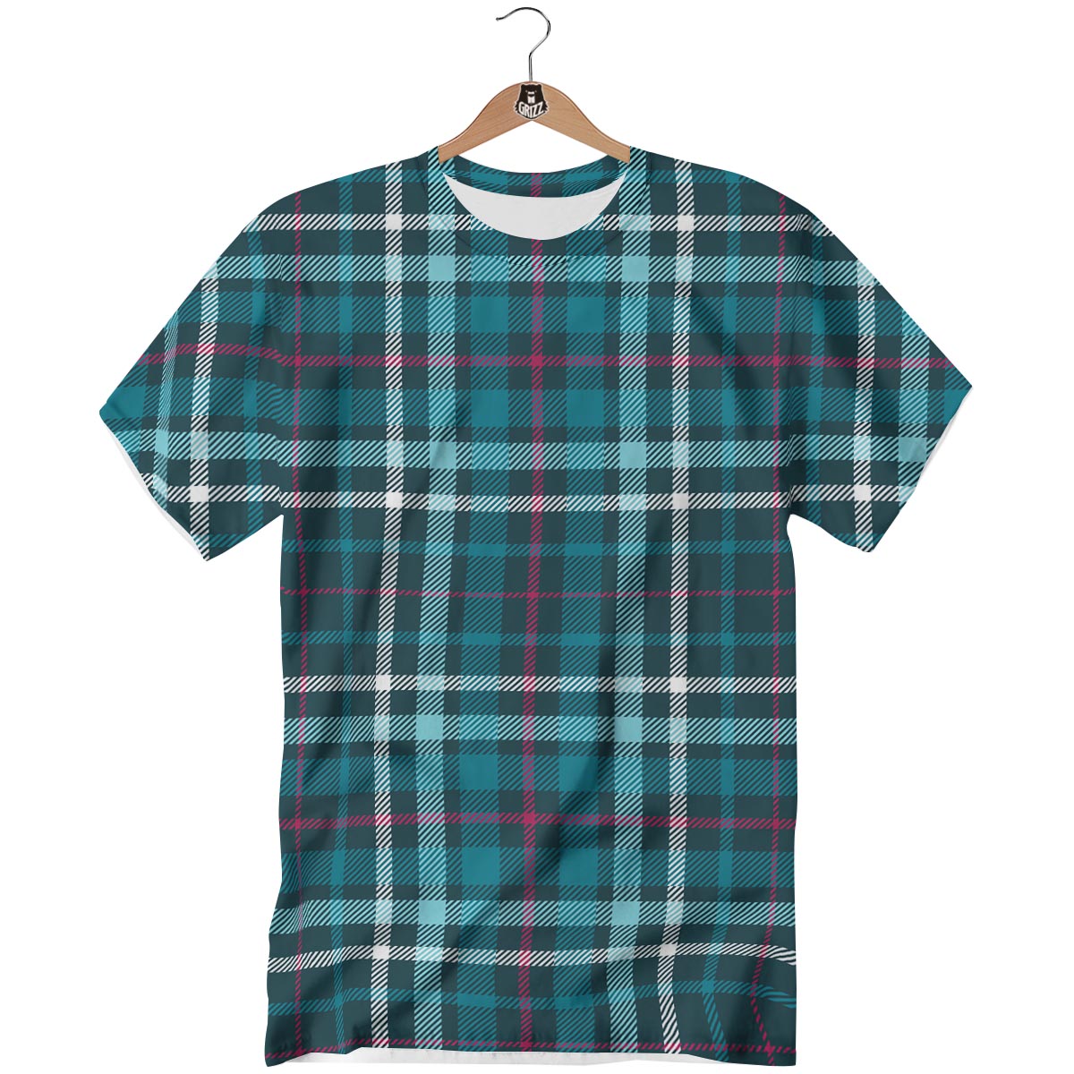 Plaid Teal Print Pattern T-Shirt-grizzshop