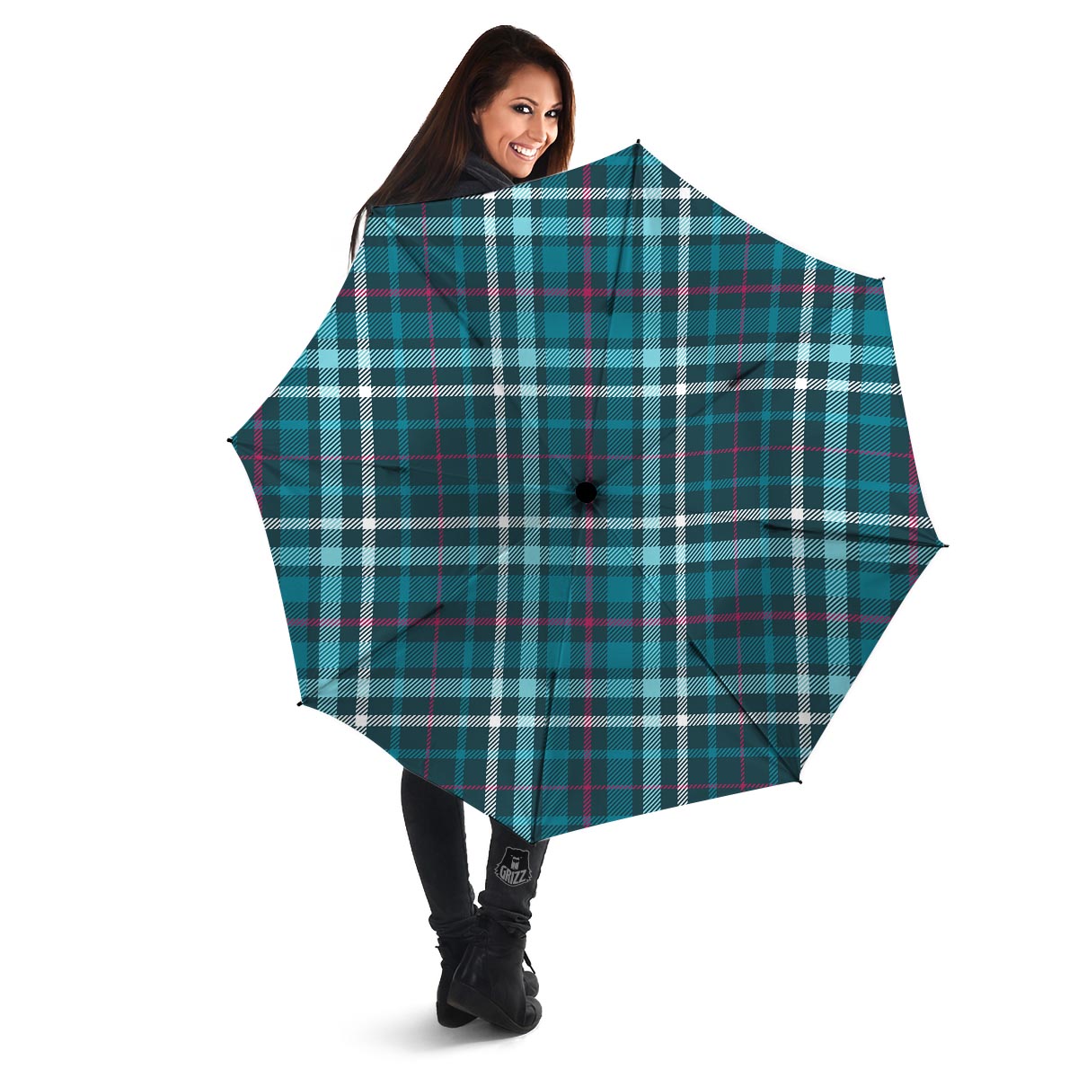 Plaid Teal Print Pattern Umbrella-grizzshop