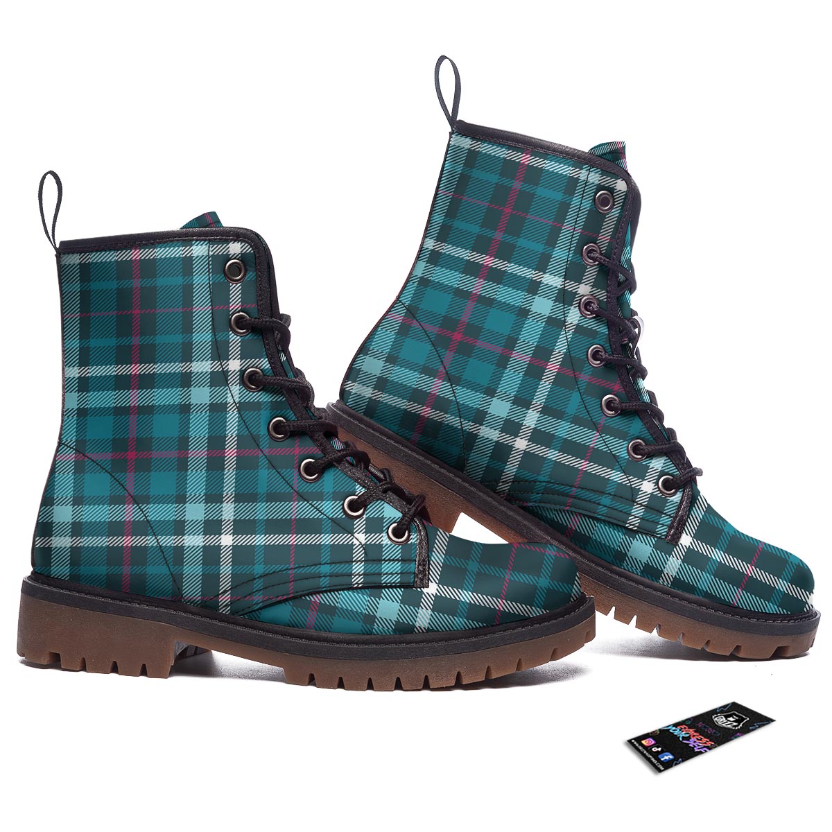 Plaid Teal Print Pattern Work Boots-grizzshop