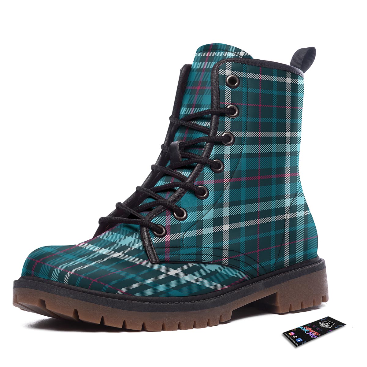 Plaid Teal Print Pattern Work Boots-grizzshop