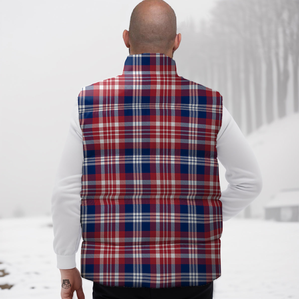 Plaid U S A Print Pattern Down Vest-grizzshop
