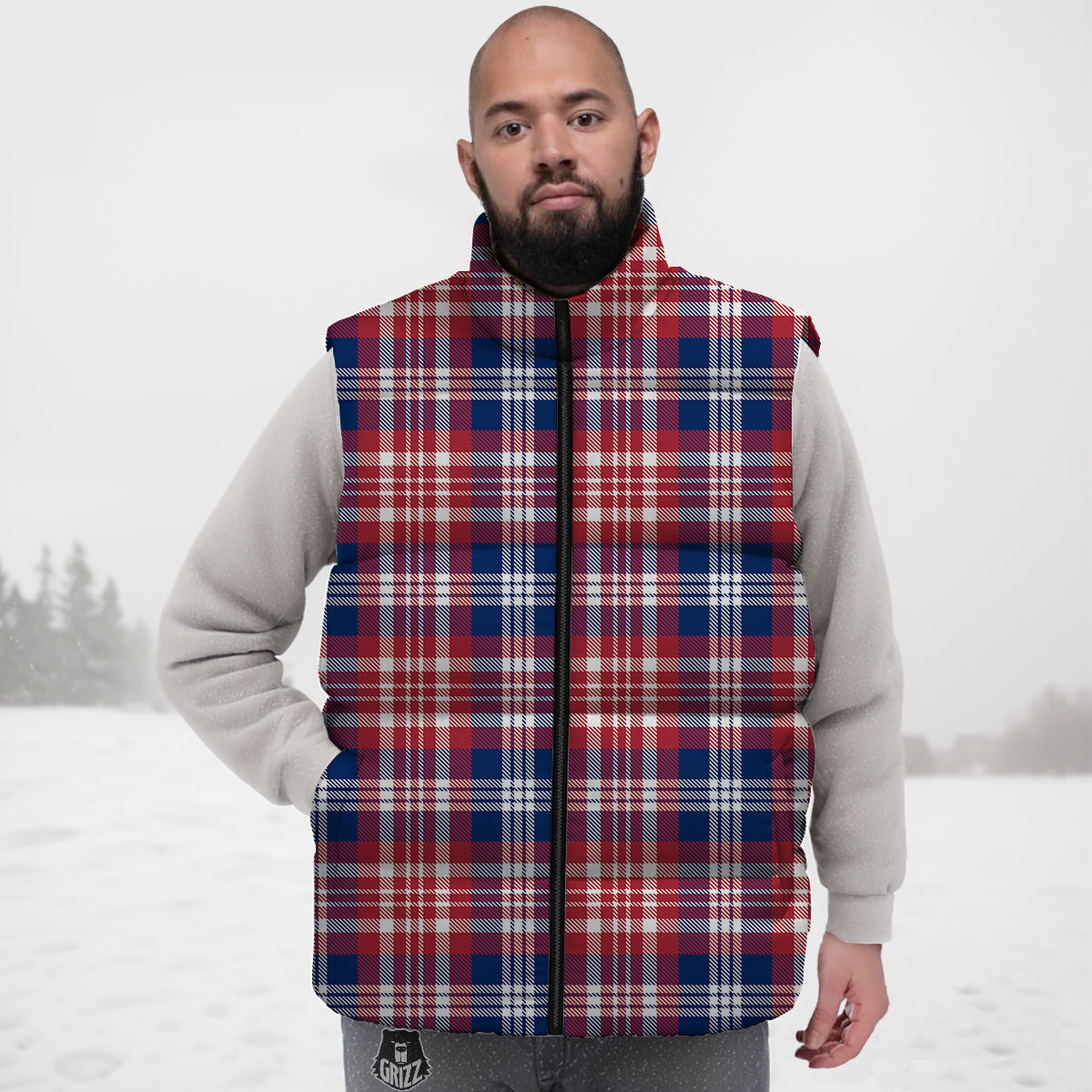 Plaid U S A Print Pattern Down Vest-grizzshop